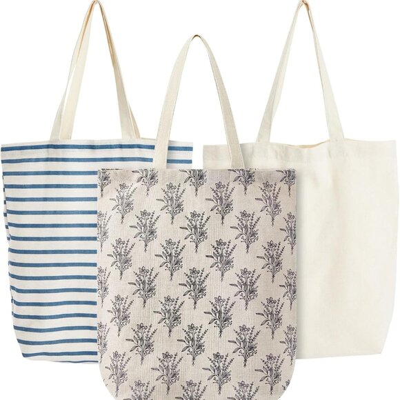 Other - Canvas Tote Bag Set of 3 - Small Multi-Color 3 Designs - Polycotton Reusable Clo